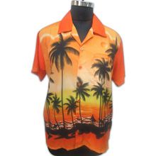 Orange Color Sunset Printed Beach Shirt