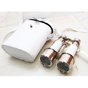 Chrome Binoculars with White Leather Case