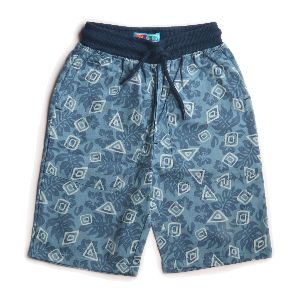 Boys BLUE WOVEN PRINTED SHORTS WITH RIB