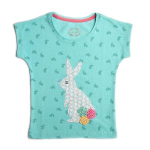 GIRL LIGHT BLUE TOP WITH RABBIT LACE