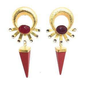 Fashionable Earrings Hanging Style Designer Matte Gold Polish Color Stone