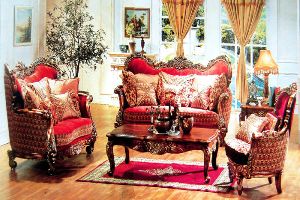 Italian Designer Six Seater Wooden Hand-Carved Sofa Set