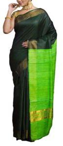 Silk Staple Ghicha Pallu With Zari Border Saree