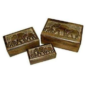 Wooden Elephant Design Rectangle Box 01