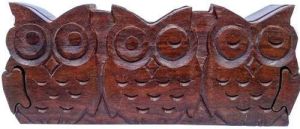 Wooden Rectangle Owl Shaped Puzzle Box