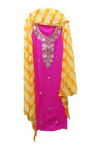 GEMSTONE SILK SUIT WITH LEHERIYA DUPATTA