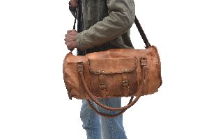 Brown Vintage Genuine Travel Luggage Duffle Gym Bags