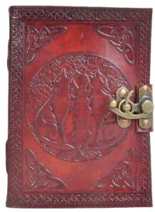 Handmade Wolf Embossed Tree of Life Leather Notebook