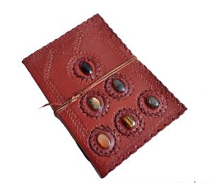 New Design Handmade Embossed Leather Journal Antique 5 Stone Notebook