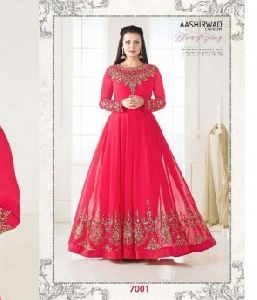 Georgette Net fabric Embroidery work Anarkali Suit