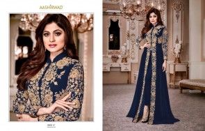 Gold Faux Georgette Embroidery Salwar Kameez