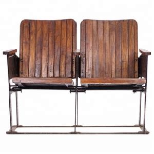 vintage iron metal and solid wood 2 seater Cinema Bench