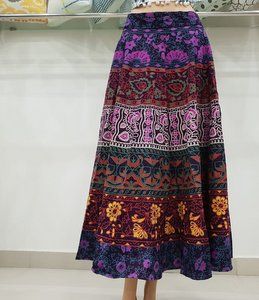 Hand Block Flower Printed Women Skirt Multi Colorful Jaipuri Ghagra