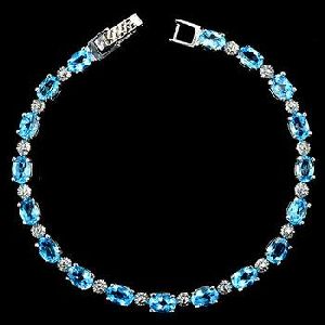 Fluorescence natural blue topaz gemstone bracelet for women