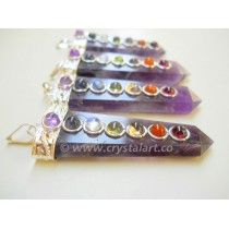 AMETHYST AGATE SEVEN CHAKRA FLAT POINT PENDANTS