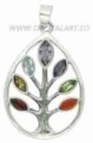 CHAKRA FACETED GEMSTONE TREE 925 SILVER PENDANTS