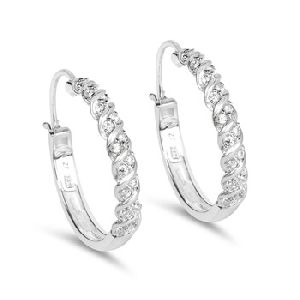 Sterling Silver Rhodium Plated White Cubic Zirconia Earrings