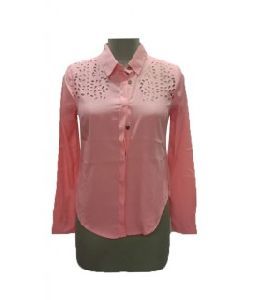 WOMEN CUT WORK PEACH SHIRT