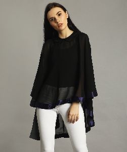 Black Georgette Cape Top