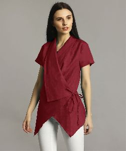 Maroon Linen Wrap Shrug