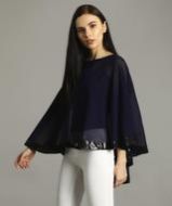 Navy Georgette Cape Top