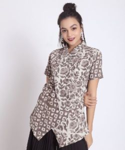 Printed Brown Linen Wrap Shrug