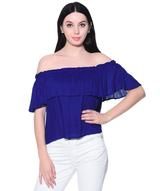 Solid Blue Ruffle Off Shoulder Rayon Top