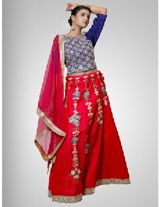 Blue and Red silk Lehenga