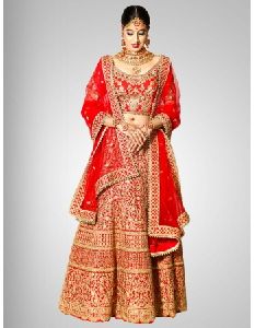 Designer Red silk Embroidered Bridal Lehenga