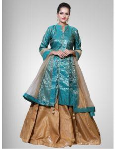 Kurti Lehenga Suit in Dark Green