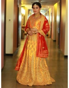 Orange Embroidery Zari Work Lehenga Choli