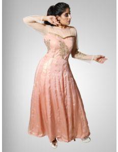 Peach Gown For Ladies For Party Wear