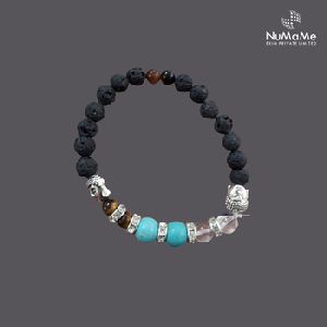 Lava Stone Beads Buddha Charms Bracelet