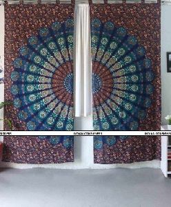 OMBRE MANDALA FLORAL BLUE COTTON WALL HANGING CURTAIN
