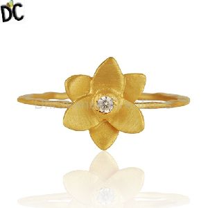 18K Yellow Gold Plated Flower Shape Cz Rings