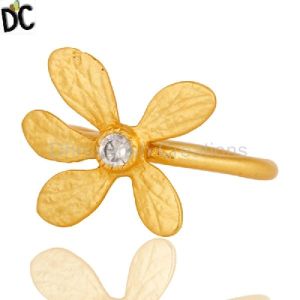 925 Streling Silver Zircon Flower Ring