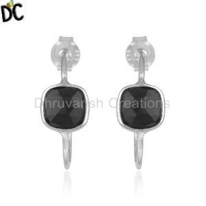 Black Onyx Gemstone Handmade 925 Silver Hoop Earring