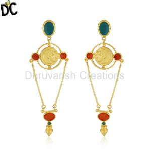 Gold Plated 925 Silver Designer Enamel Earring