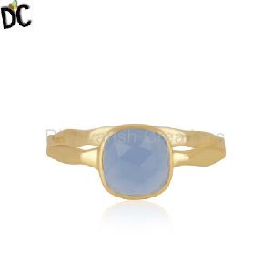 Hand Hammered Gold Plated Brass Fashion Gemstone Ring