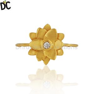 Handmade Gold Plated Flower Design Cz Rings