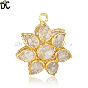 Sterling Silver Gold Plated White Zircon Jewelry Findings Pendant