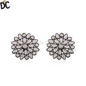 Zircon Gemstone Rhodium Plated Silver Stud Earring