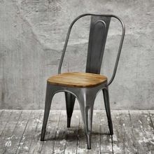 distressed wooden seat dining metal chair
