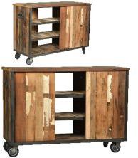 Reclaimed Wood Three Shelves Cabinet With Wheels