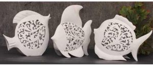 White Ceramic Clay Beautiful Fish Figurine Lanterns to Light