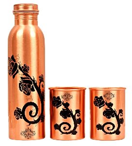 Modern Copper Bottle with Glass Set