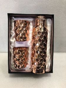 Fancy Copper Water Bottle With Glass Set