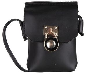 BLACK PU LEATHER CROSS BODY BAG