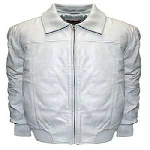 CLASSIC FIT LEATHER BOMBER JACKET WHITE