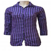 PURPLE COTTON FRONT BUTTON BLACK CHECK WRINKLE SHIRT